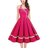 Womens Maxi Dress Summer Vintage Patchwork Receive Waist Large Swing 50S Dress Skirt