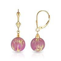 14k Yellow Gold Pink 8x8mm Simulated Opal Ball Drop Leverback Earrings Measures 28x8mm Jewelry Gifts for Women