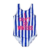 Swimsuit for Kids 2 to 9 Years Old Girls Blue Vertical Stripe Letter Girls 1 Piece Swimsuit Baby Girl Swim Suites