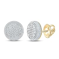 Yellow-tone Sterling Silver Mens Round Diamond Disk Circle Earrings 1/6 Cttw