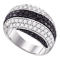 The Diamond Deal 14kt White Gold Womens Round Black Color Enhanced Diamond Striped Cluster Ring 2.00 Cttw