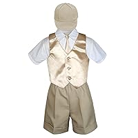 5pc Baby Toddler Boys Khaki Shorts Hat Champagne Necktie Vest Suits Set (Small:(0-6 months))
