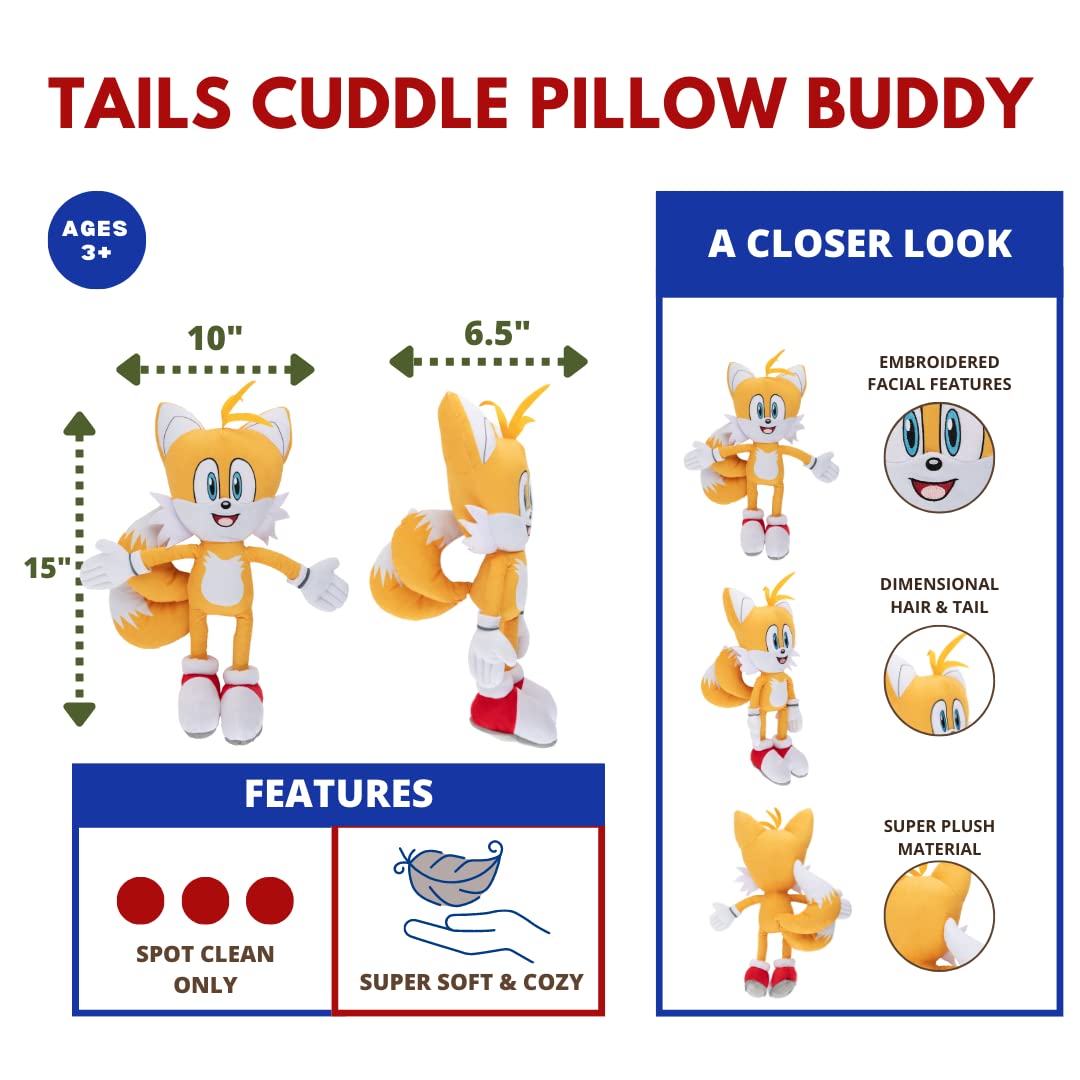 Franco Super Soft Plush Cuddle Pillow Buddy, 1 Count (Pack of 1), Sonic The Hedgehog Tails
