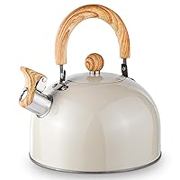 Whistling Tea Kettle for Stovetop, Surgical-Grade Stainless Steel Tea pot Kettles with Stay-Cool Ergonomic Handle, 2.6 Quart Rapid Boiling Teapot for Home Kitchen - Milk White