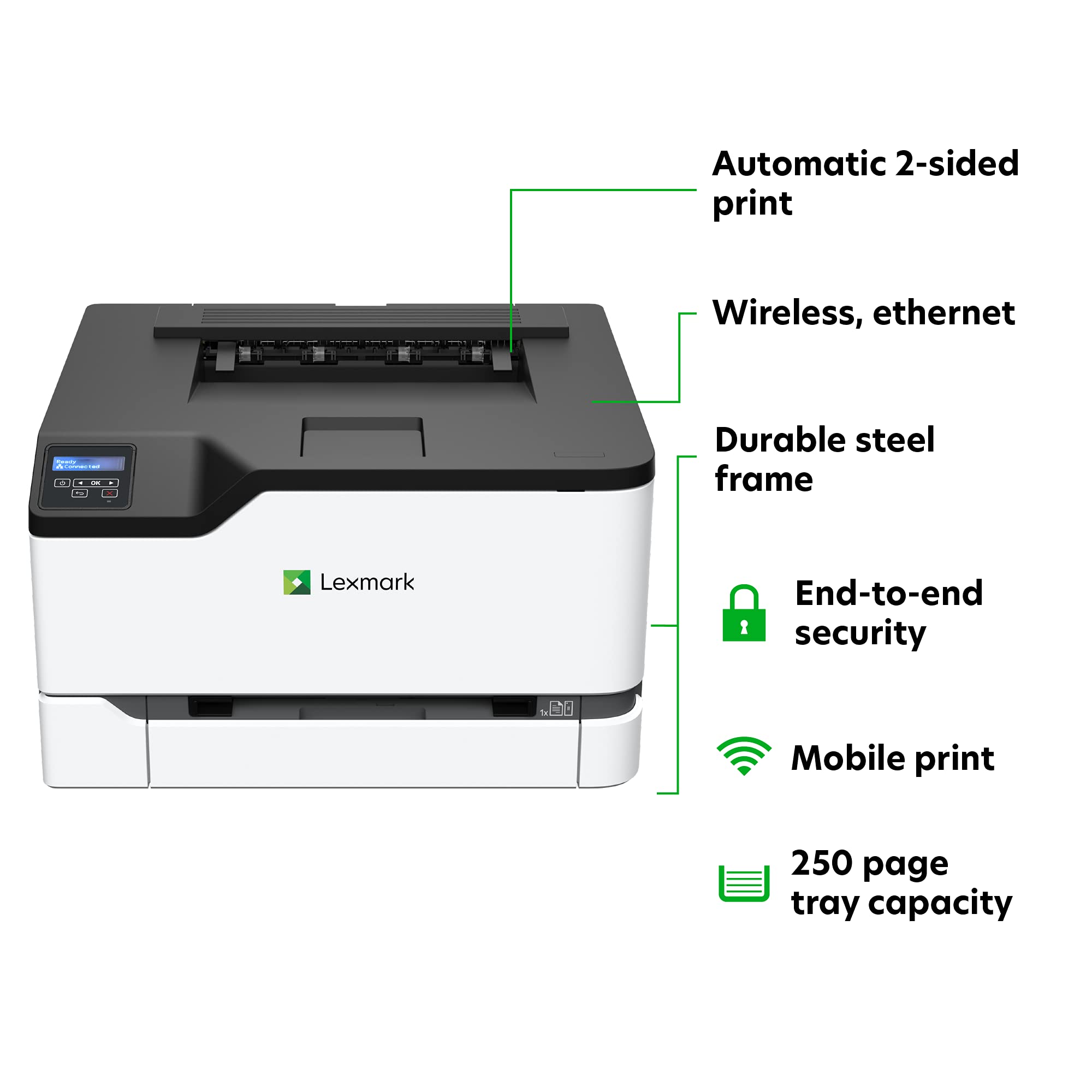 Lexmark C3326dw Color Laser Printer with Ethernet, Mobile-Friendly, Wireless Office Printer with Automatic Two-Sided Printing (3-Series)