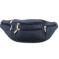 Genuine Leather Fanny Pack Waist Bag Body Pouch Pockets Organizer Phone Holder (One Size, Navy)