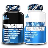 EVL Weight Loss Support Stack - Chromium Picolinate 1000mcg Mineral Supplement Plus Trans4orm Fat Burner Support Diet Pills with Green Tea and Yohimbe - Ultimate Energizing Metabolism Support Bundle