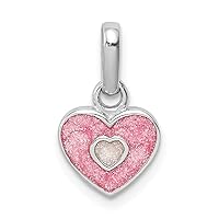 JewelryWeb 925 Sterling Silver Dangle Polished Pink Enamel Glitter enamel Rh Plated for boys or girls Pink Glittered Enamel Love Heart Pendant Necklace Measures 15x9mm Wide