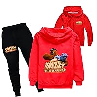 Boys Girls Grizzy and The Lemmings Casual Zip Up Hoodies Sweatsuits Fall Comfy Loose Fit Hooded Jackets and Pants Sets