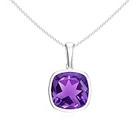Natural Amethyst Cushion Shaped Pendant for Women in Sterling Silver / 14K Solid Gold/Platinum
