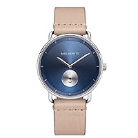 PAUL HEWITT Breakwater Line Navy Sunray - Men's Stainless Steel Watch, Silver Watch with Sandstone Leather Bracelet, Blue Dial