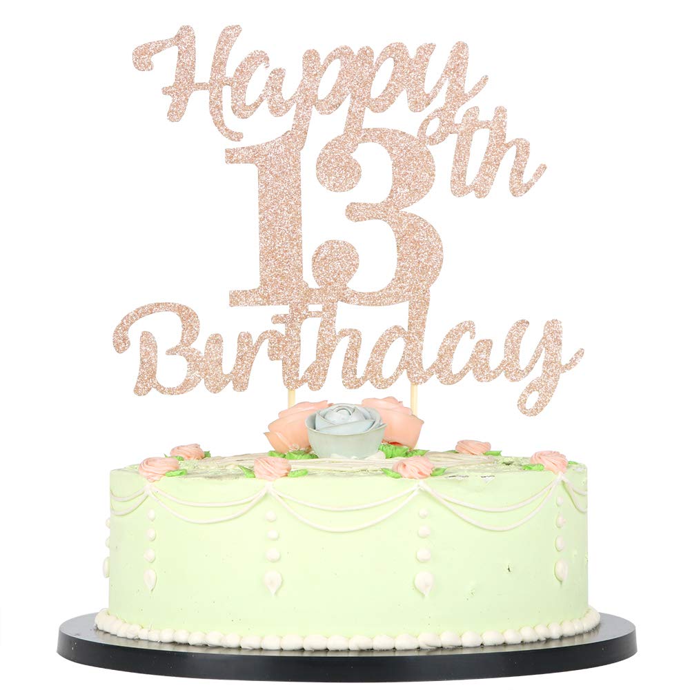 Blue Glitter Happy 13th Birthday Cake Topper for Celebrating Thirteen Years  Old Birthday Party Decorations