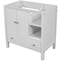Merax Bathroom Vanity Cabinet Base Only, Storage Organizer with Drawer, Solid Wood Frame with Painted Finish, Center Undermount/Drop-in Sink Available (Not Included), 30