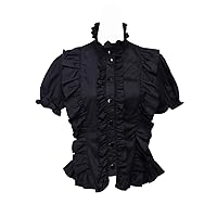 Antaina Black Cotton Ruffle Lace Stand-up Collar Puff Gothic Lolita Shirt Blouse