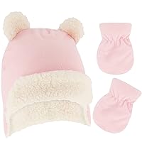 Rising Star Baby Girls' & Boy Infant Winter Mittens Set Sherpa Lined with Earflaps-Newborn Trapper Hat 0-24 Months