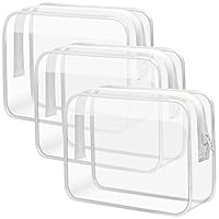 SPLF 3 Pack TSA Approved Toiletry Bag, PVC Free Waterproof Clear Travel Bags for Toiletries, Quart Size Carry On Makeup Cosmetic Bags for Women Men Travel Accessories, White