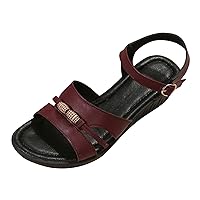 Womens Sandals Ladies Bohemian Style Summer Leather Beaded Decorative Buckle Open Toe Thick Sole Fashion Sandals
