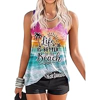 Womens Tank Tops Life is Better at The Beach Graphic Racerback Tanks Vest Summer Casual Loose Vacation Classic-Fit Shirt Cami