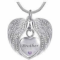 Heart Cremation Urn Necklace for Ashes Urn Jewelry Memorial Pendant with Fill Kit and Gift Box - Always on My Mind Forever in My Heart for Brother(February)