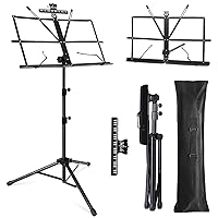Music Stand, 2 in 1 Dual-Use Folding Sheet Music Stand & Desktop Book Stand, Portable Music Sheet Stand Note Holder with Carrying Bag & Sheet Music Clip Holder for Guitar Violin Players