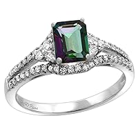 14k White Gold Diamond Halo & Color Gem Engagement Ring Split Shank 0.42 cttw Octagon 7x5mm, size 5-10