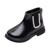 Size 1 Boots for Girls Boots For Boys And Girls Flat Bottom Non Slip Solid Color Pearl Back Zipper Shoes for Girls Boots