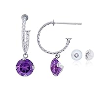 10K White Gold 12mm Rope Half-Hoop with 6mm Round Martini Drop Earring with Silicone Back