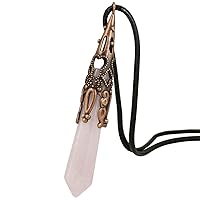 TUMBEELLUWA Pack of 2 Healing Crystal Point Necklace Copper Plated Hexagonal Prism Pendant with Cord Stone Jewelry