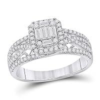 The Diamond Deal 14kt White Gold Womens Baguette Diamond Square Cluster Ring 3/4 Cttw