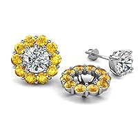 Round Citrine 1.60 ctw Halo Jacket for Stud Earrings in 14K Gold