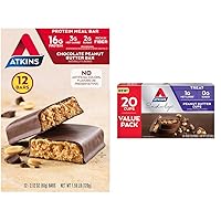 Atkins Chocolate Peanut Butter Protein Meal Bar, High Fiber & Endulge Peanut Butter Cups, Dessert Favorite, Low Carb, 0g Sugar, 20 Count