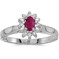 10k White Gold Oval Ruby And Diamond Ring