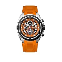 Men's Watch Chronograph 20238 48MM Silver Tone Case Orange Silicone Band 30M Water Resistant Cable Bezel
