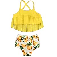Summer Toddler Girls Banana Prints Tassel Two Swimwear Swimsuit Set Toddler Girl Swimsuits