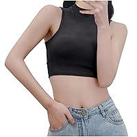 Womens Mock Neck Basic Crop Tops Sleeveless Slim Fitted Tank Tops Summer Casual Solid Ribbed Y2K Streetwear Shirts