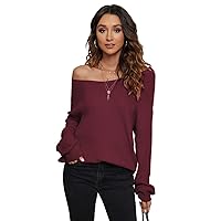 CMZ2005 Women's V Neck Criss Cross Backless Long Batwing Sleeve Sweater Casual Loose Off Shoulder Knitted Pullovers 513