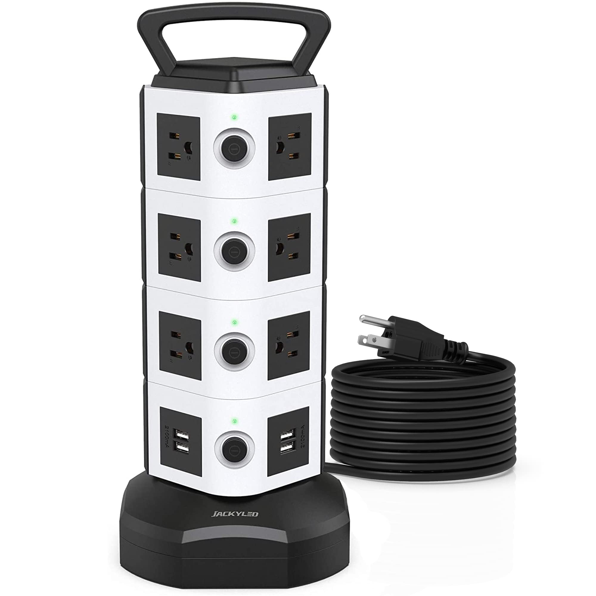 10ft Power Strip Tower JACKYLED Surge Protector Electric Charging Station with 13A 14 AC 4 USB Ports Heavy Duty Extension Cord for Home Office Comp...