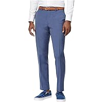 Slim Fit Dusty Blue Solid Flat Front Wool New Men's Dress Pants