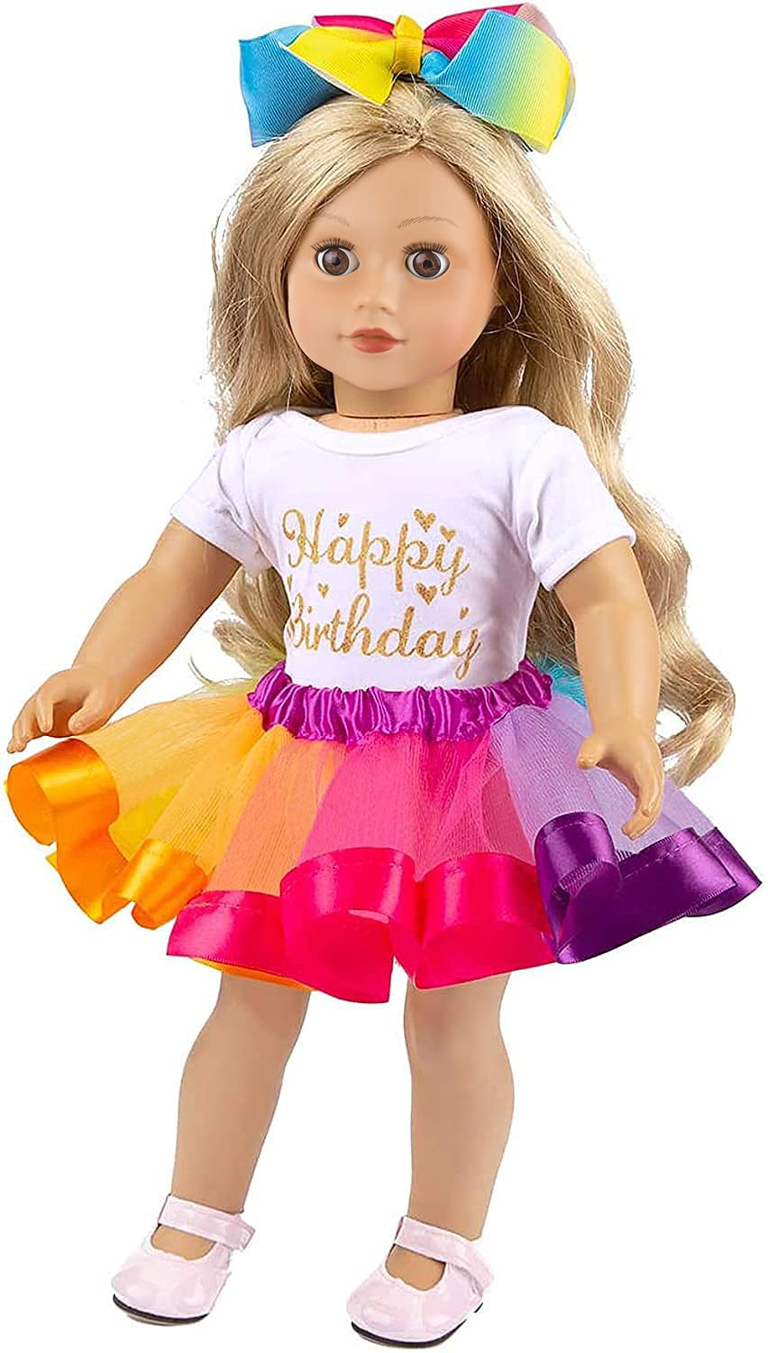 ZITA ELEMENT 18 in Girl Doll Clothes and Accessories Set - 1 Rainbow Tutu, 1 Jumpsuit and 1 Unicorn Headband for 18 Inch Dolls Girls Birthday