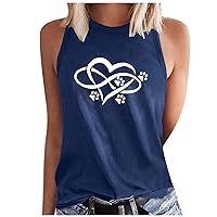 Womens Cute Dog Paw Printed Tank Tops Summer Casual Sleeveless Crewneck Shirts Heart Love Graphic Tee Shirt Tops