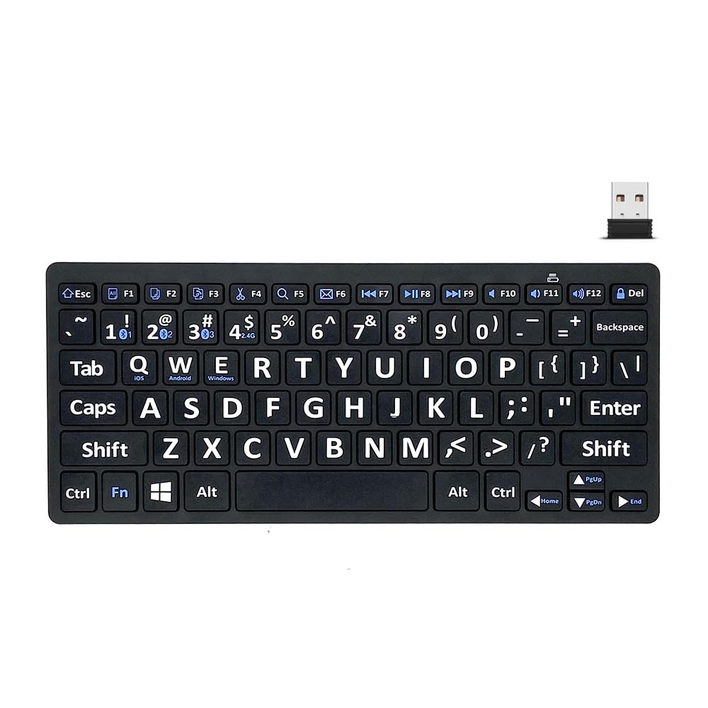 Large Print Keyboard Easy to See 78 Keys Keyboard for Elderly or Visually Impaired Bluetooth/2.4G Receiver Keyboard Oversize Letters for Visually Impaired Low Vision Individuals Seniors Student