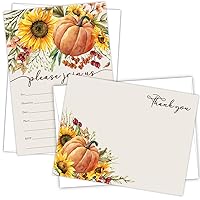 Fall Invitations with Pumpkin and Sunflower and Matching Thank You Cards | 50 Sets / 100 Pcs Total