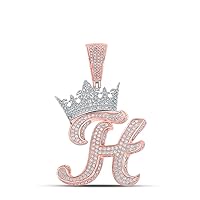 The Diamond Deal 10kt Two-tone Gold Mens Round Diamond Crown H Letter Charm Pendant 1-7/8 Cttw