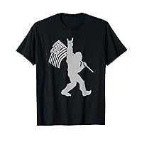 Funny Rock On Bigfoot Sasquatch Rock And Roll USA Flag Tee T-Shirt