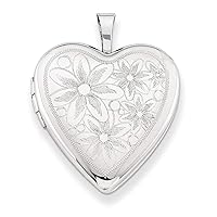 925 Sterling Silver Patterned Engravable Spring Ring Not engraveable Polished and satin 20mm with Daisies Love Heart Photo Locket Pendant Necklace Jewelry for Women