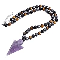 TUMBEELLUWA Crystal Arrowhead Pendant Necklace with Bead Chain Healing Stone Point Arrow Amulet Jewelry for Men Women