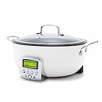 GreenPan Elite Essential Smart Electric 6QT Skillet Pot,Sear Saute Stir-Fry and Cook Rice, Healthy Ceramic Nonstick and Dishwasher Safe Parts, Easy-to-use LED Display, PFAS-Free, Cream White