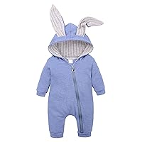 Baby Costume Solid Ear Zipper Rabbit Girls Boys Hooded Baby Clothes Romper Jumpsuit Infant Baby Pajamas Short