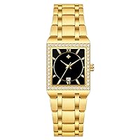 Stainless Steel Rose Gold Diamond Quartz Wristwatch, Fashionable Square Waterproof Date Ladies' Watch