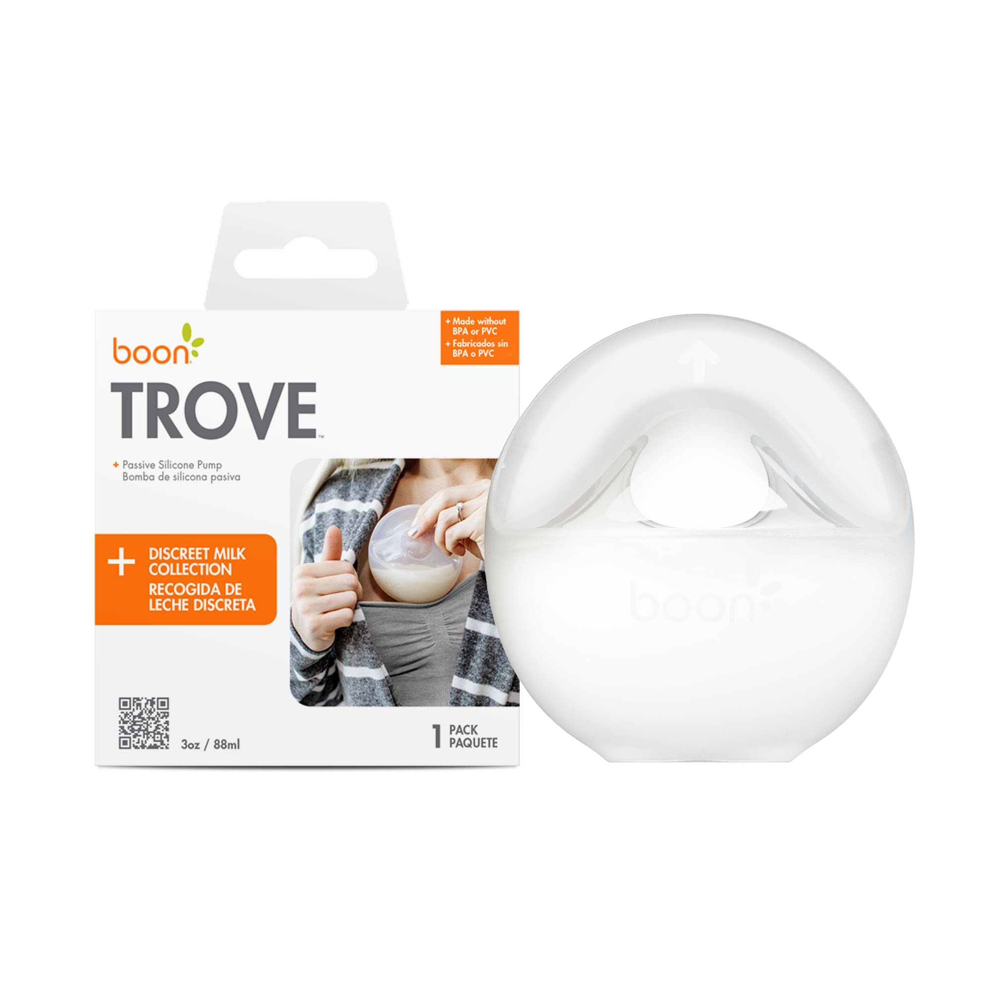 Boon Trove Silicone Manual Breast Pump - Hands Free Breast Pump - Passive Breast Milk Collector Shell for Newborns - Breastfeeding Essentials - 1 Count